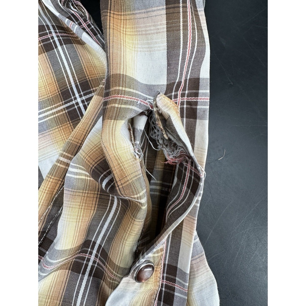 Rodeo Clothing Co Men's Large Pearl Snap Plaid Western Shirt Brown - Picture 6 of 7